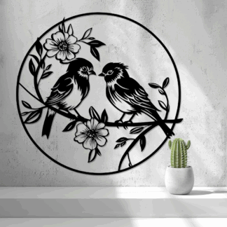 2D Birds with Flowers Wall Art