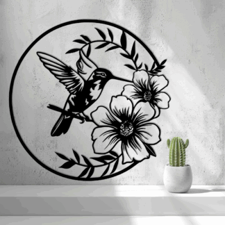 2D Hummingbird with Flowers Wall Art