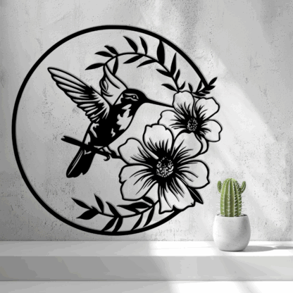 2D Hummingbird with Flowers Wall Art